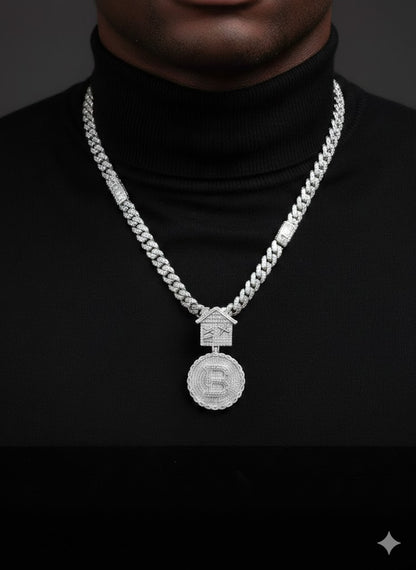 Men’s Sterling Silver Iced Out Trap Bitcoin Pendant