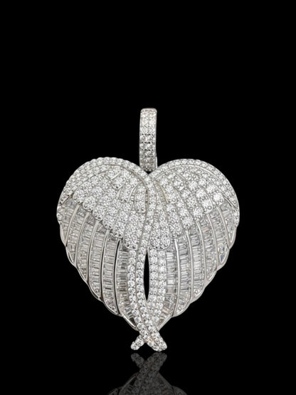 Sterling Silver CZ Large Angel Wings Pendant