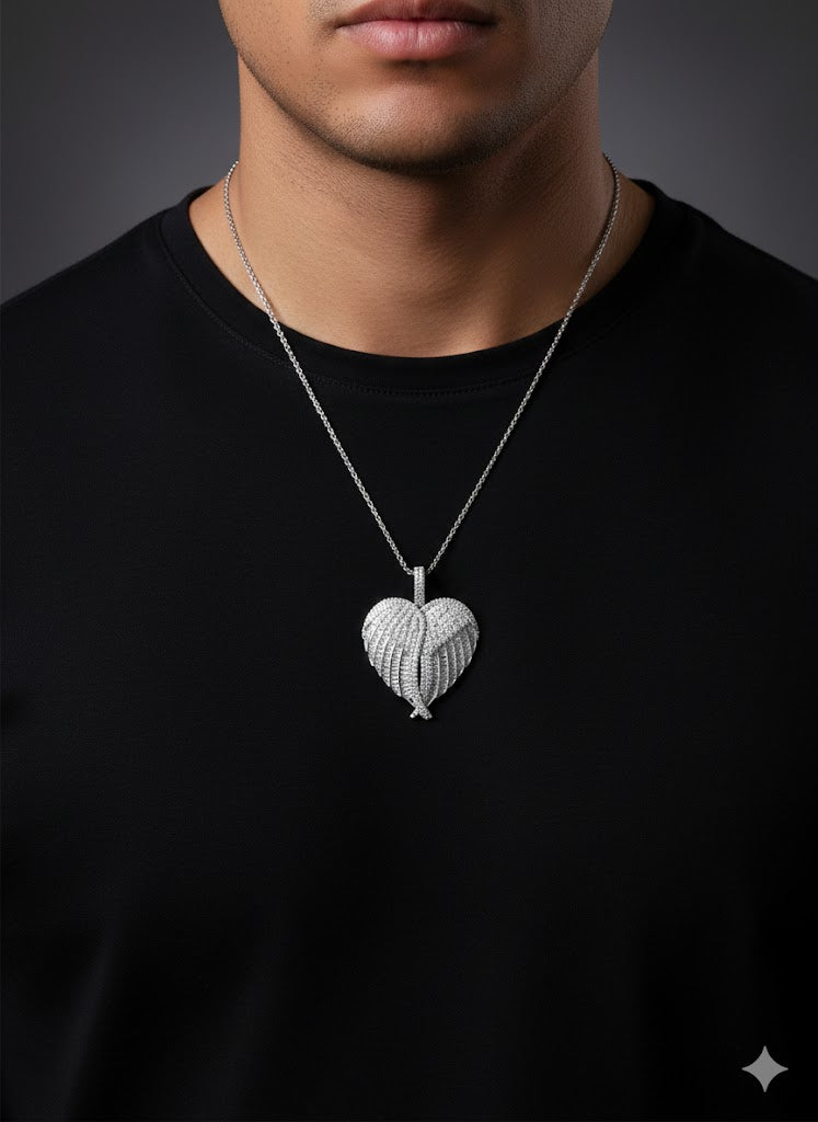 Sterling Silver CZ Large Angel Wings Pendant