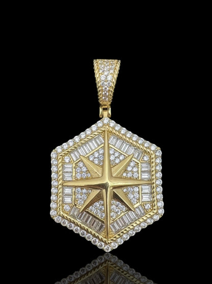 Silver Compass Pendant Set with CZ Stones – Sterling Silver Compass Necklace