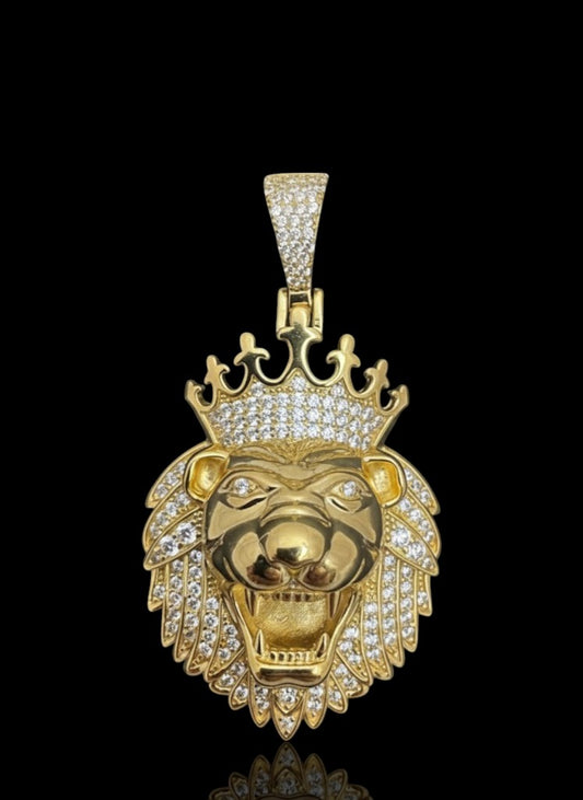 Lion with Crown Sterling Silver Pendant