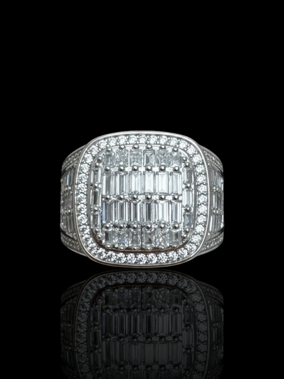 Men’s Silver Stone Set Cushion Shaped Signet Ring