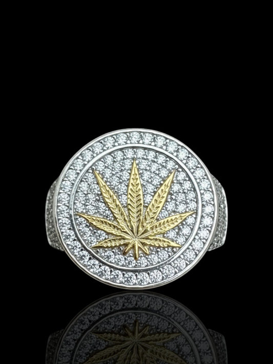 Men’s Silver CZ Stone Leaf Ring | 925 Sterling Silver Leaf Design Ring
