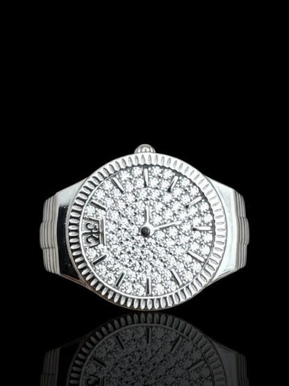 Men’s CZ Stone Watch Shaped Ring | 925 Sterling Silver Watch Design Ring