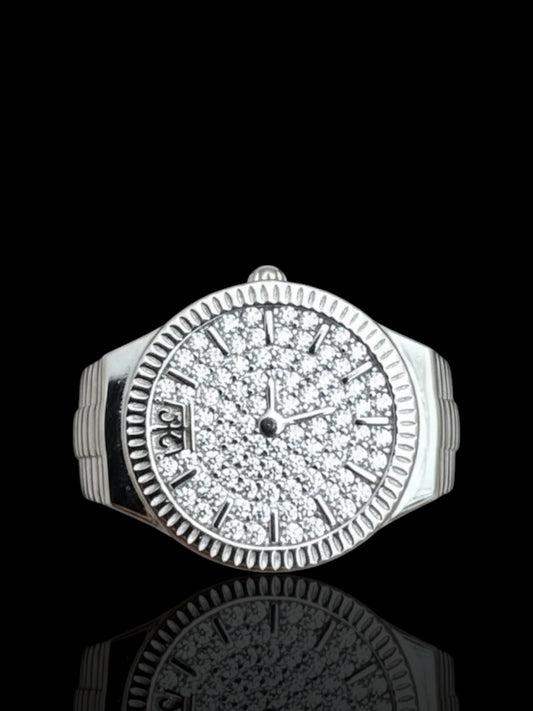 Men’s CZ Stone Watch Shaped Ring | 925 Sterling Silver Watch Design Ring