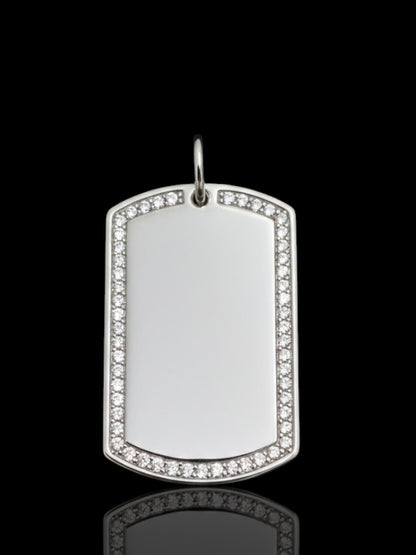Sterling Silver Stone Dog Tag Pendant – Free Personalized Name or Symbol Engraving