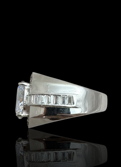 Sterling Silver Large Stone Set Rectangular Signet Ring – Cubic Zirconia Statement Ring