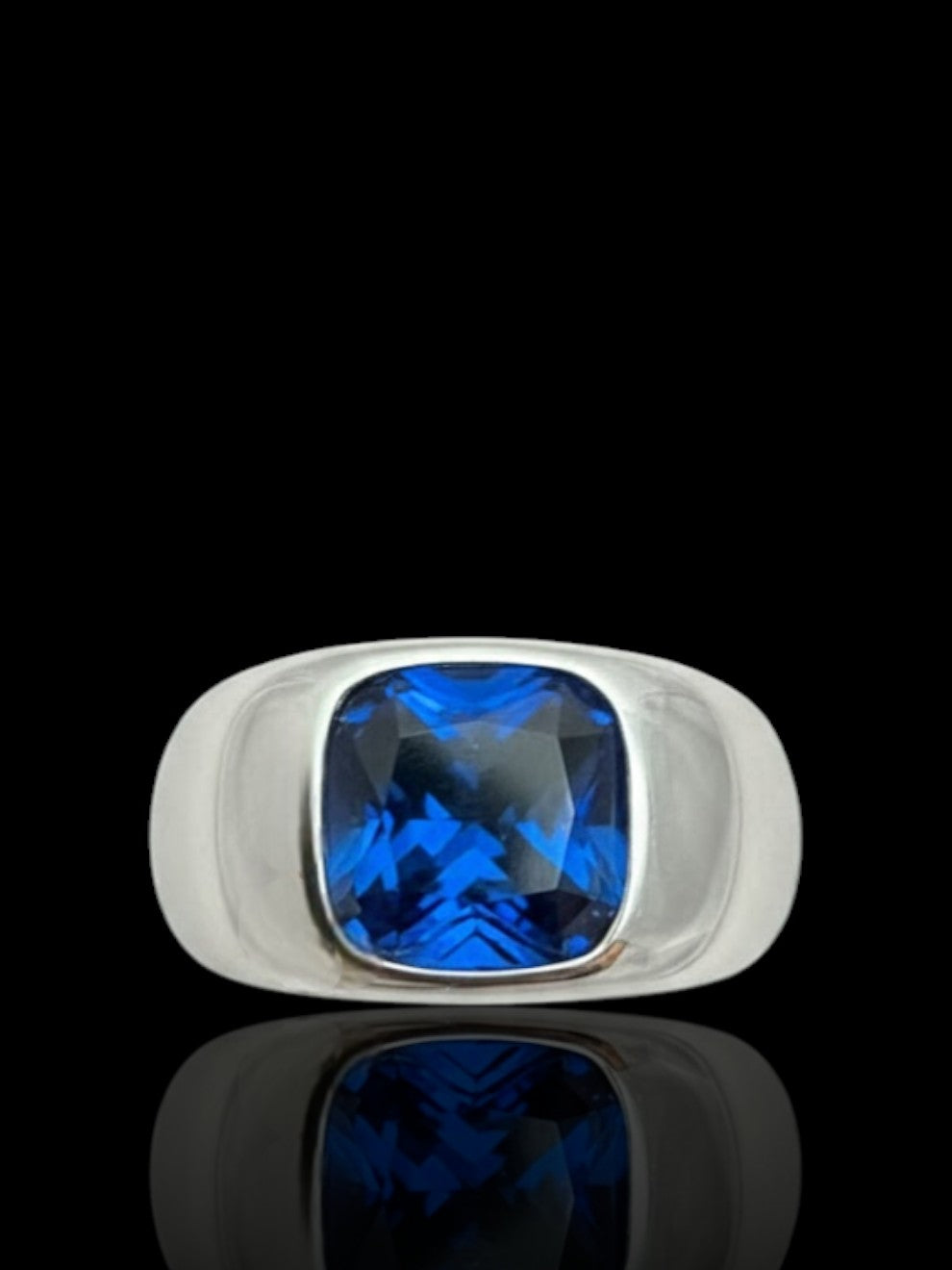 Men’s Blue CZ Stone Signet Ring – Sterling Silver Statement Ring