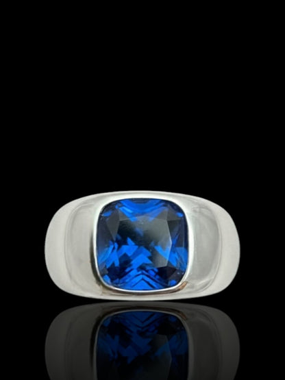 Men’s Blue CZ Stone Signet Ring – Sterling Silver Statement Ring