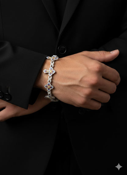 925 Silver Colorful Cross Bracelet, Hip Hop Cross Charm Bracelet