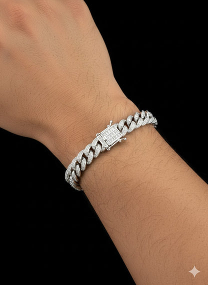 Men’s Sterling Silver Cuban Bracelet with Baguette CZ Stones