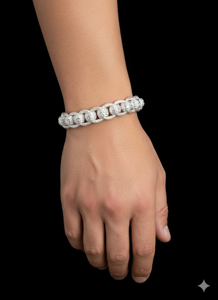 All Patterned Rollerball Men’s Silver Bracelet