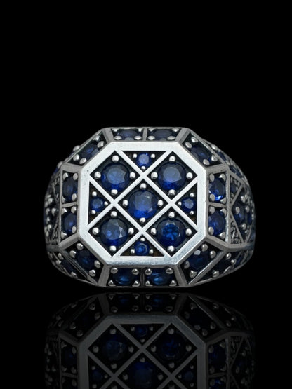 Blue CZ Stone Silver Men’s Ring