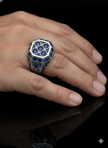 Blue CZ Stone Silver Men’s Ring