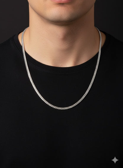 Men’s Flat Curb Silver Chain