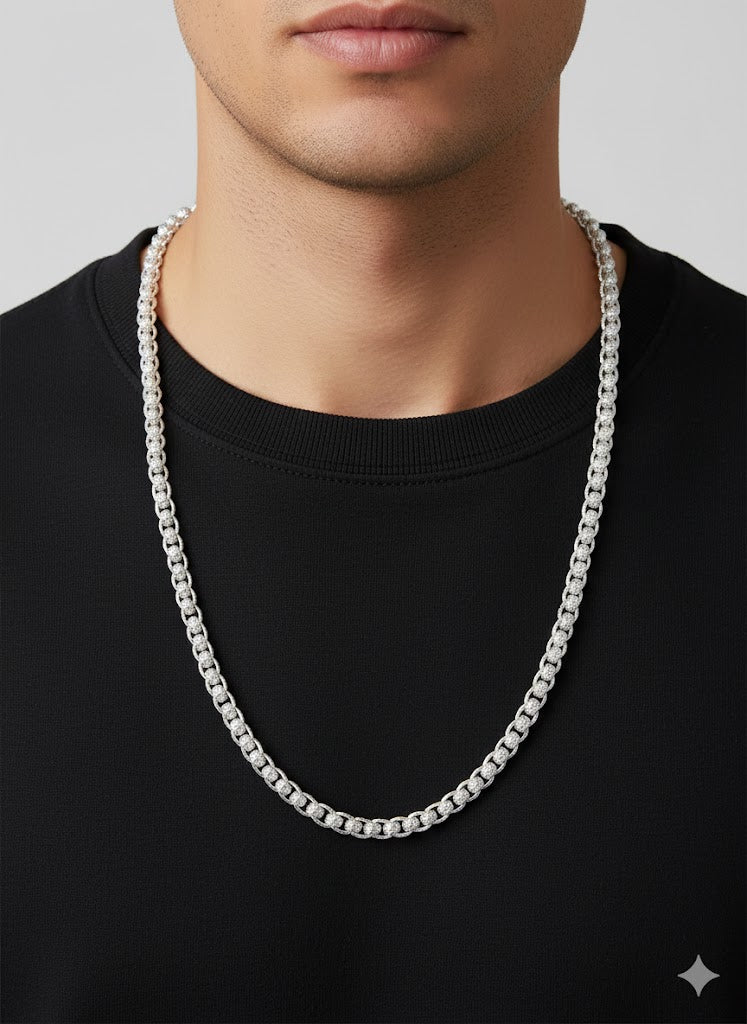 Patterned Rollerball Men’s Silver Chain