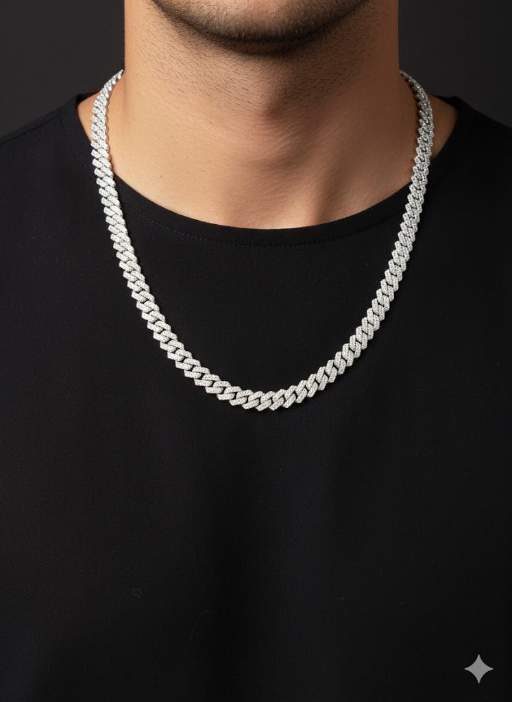 Miami Cuban CZ-Studded Men’s Silver Chain