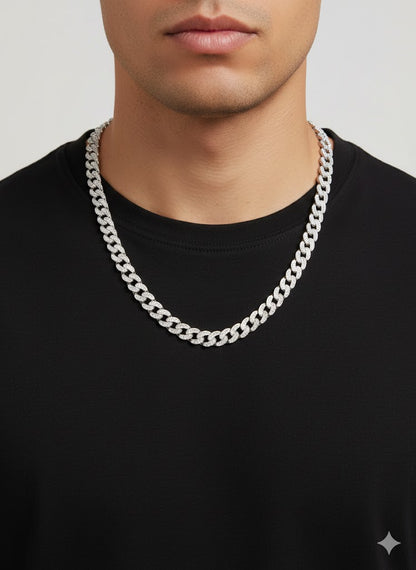Miami Cuban Baguette-Cut CZ-Studded Men’s Silver Chain