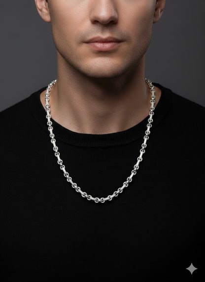 Men’s Silver Belcher Chain with Sparkling CZ Stones