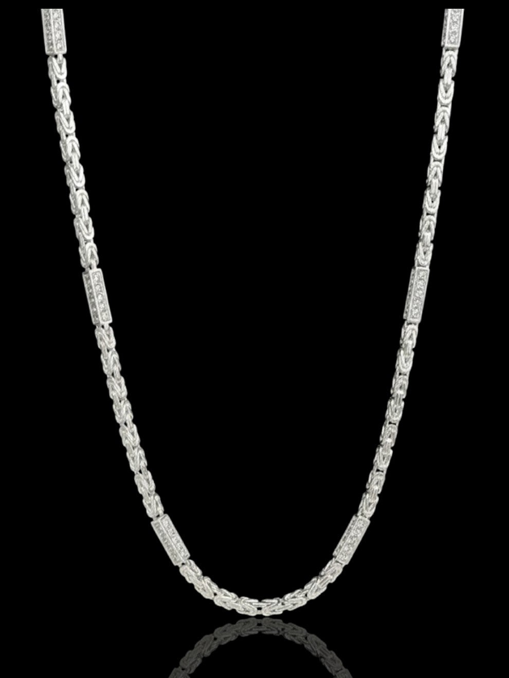 Men’s Silver Square Byzantine Chain with Sparkling CZ Stones