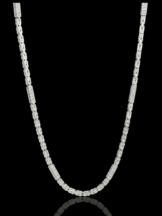 Men’s Silver Square Byzantine Chain with Sparkling CZ Stones