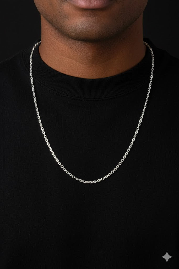 The Men’s Silver Cut Oval Belcher Chain