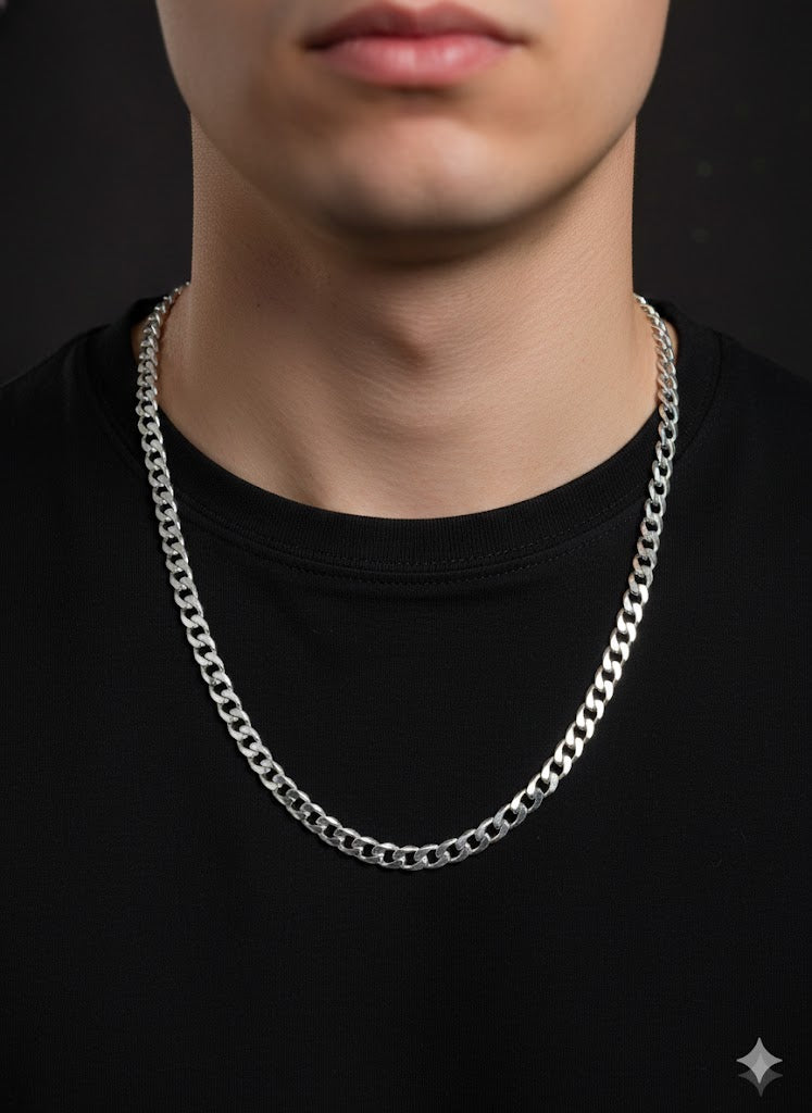 Men’s Silver Curb Cuban Link Chain 7 mm