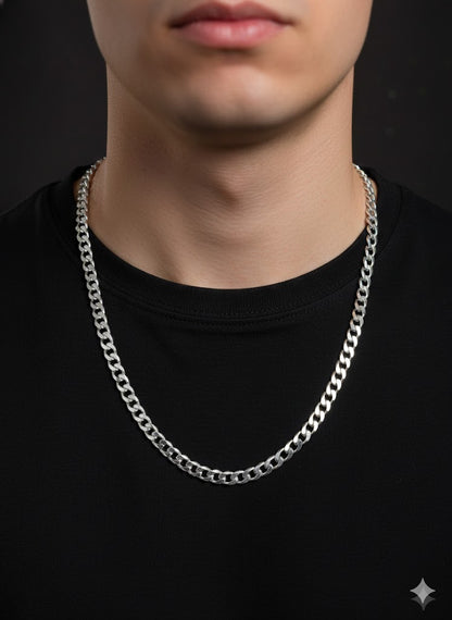 Men’s Silver Curb Cuban Link Chain 7 mm