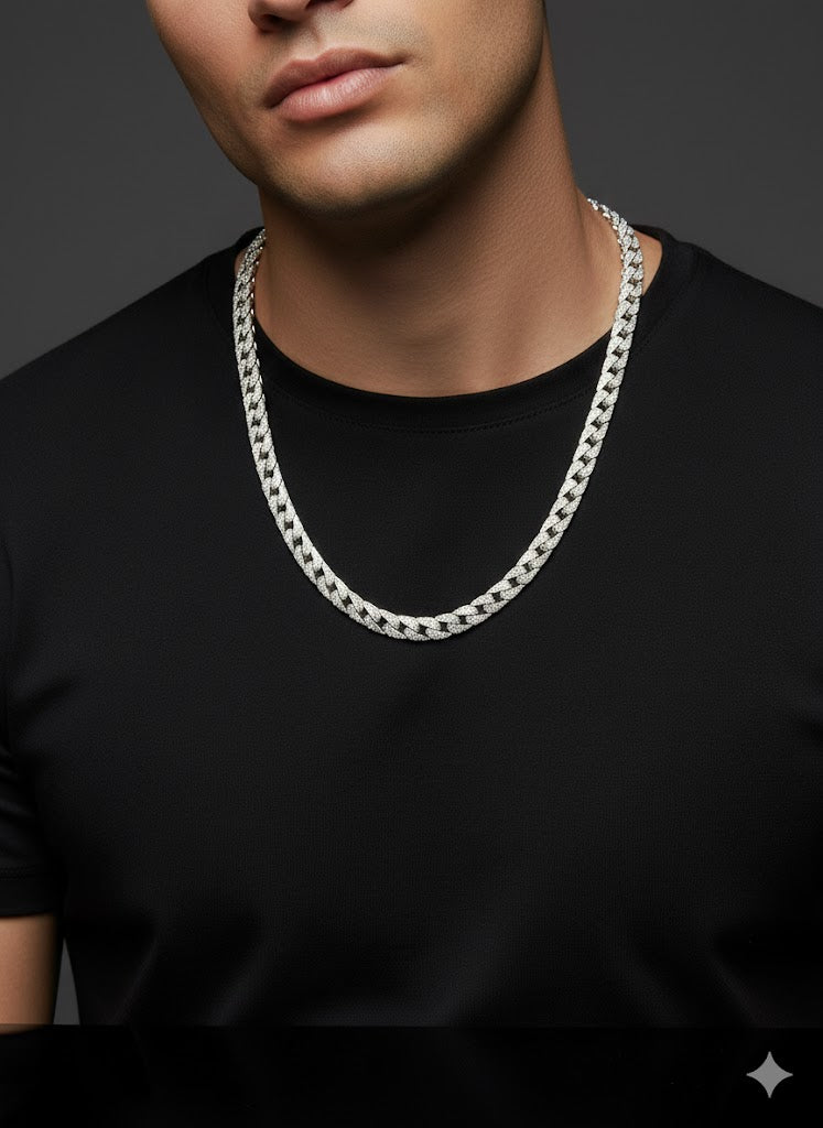 Men’s Silver Franco Chain with CZ Stones