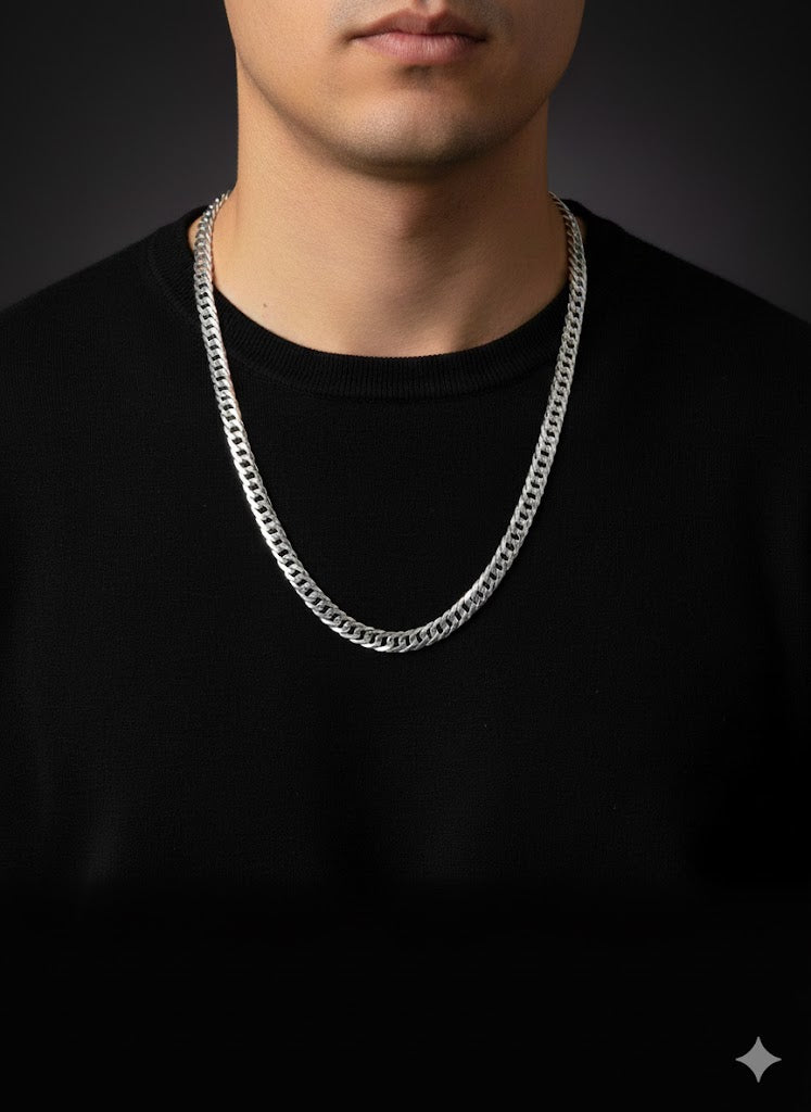 Men’s Two-Layer Silver-Toned Cuban Link Chain