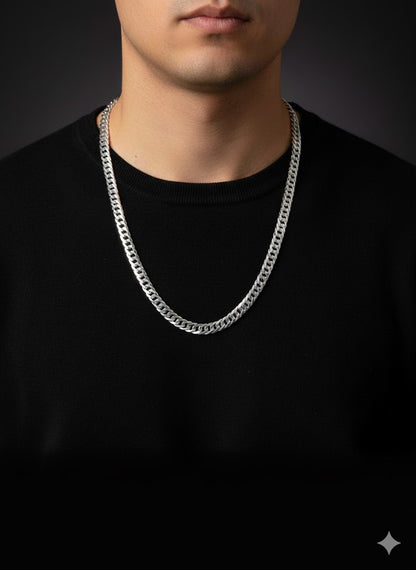 Men’s Two-Layer Silver-Toned Cuban Link Chain