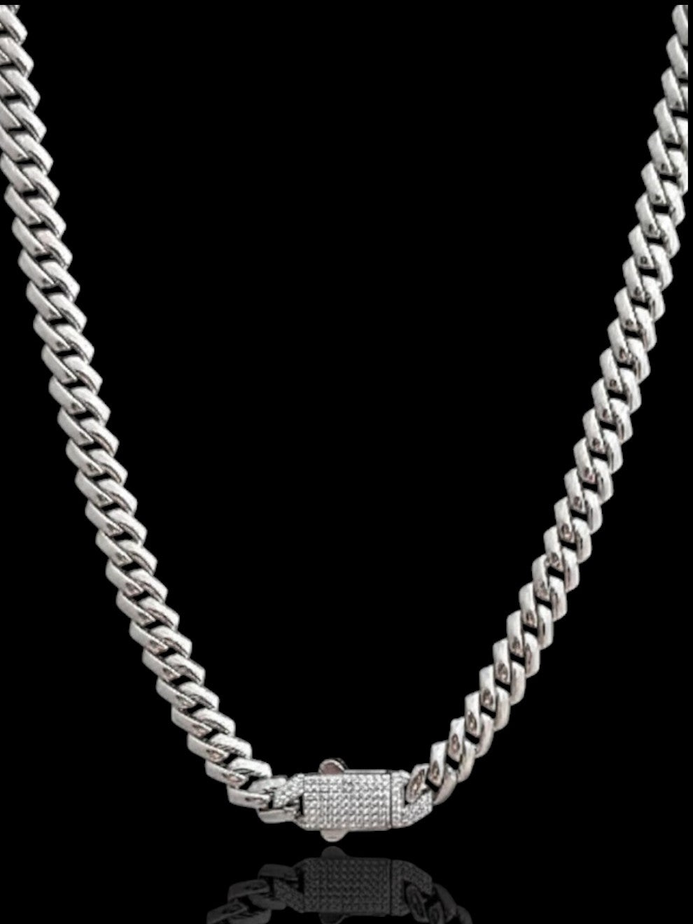 Men’s Silver Cuban Chain with CZ-Embellished Lock