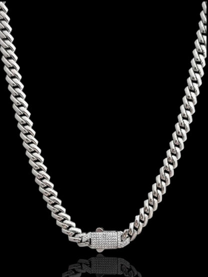 Men’s Silver Cuban Chain with CZ-Embellished Lock