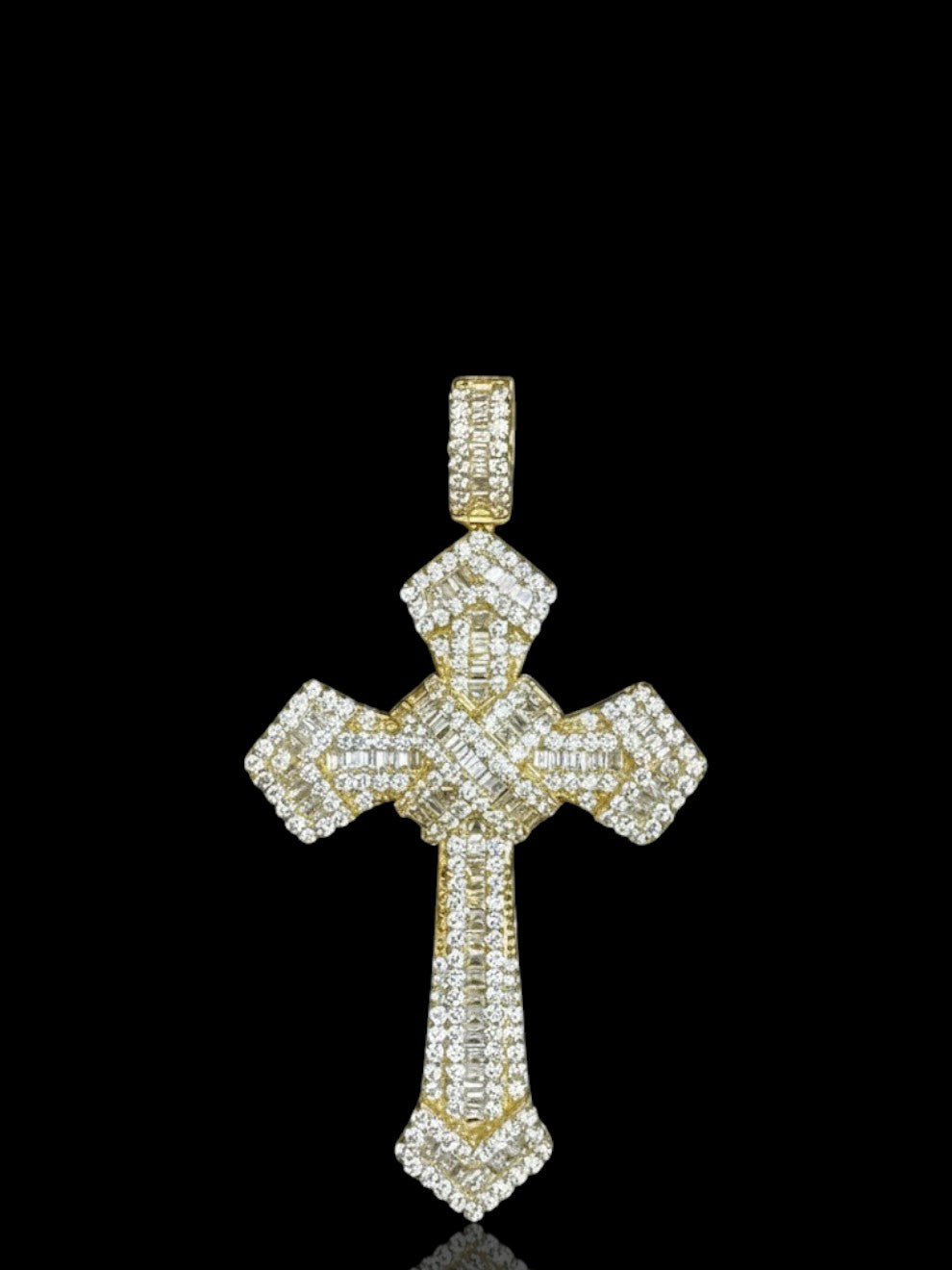 CZ Stone Gold Plated Men's Silver Cross Pendant