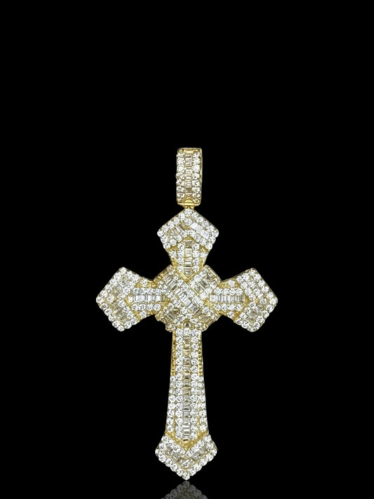 CZ Stone Gold Plated Men's Silver Cross Pendant