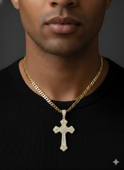 CZ Stone Gold Plated Men's Silver Cross Pendant