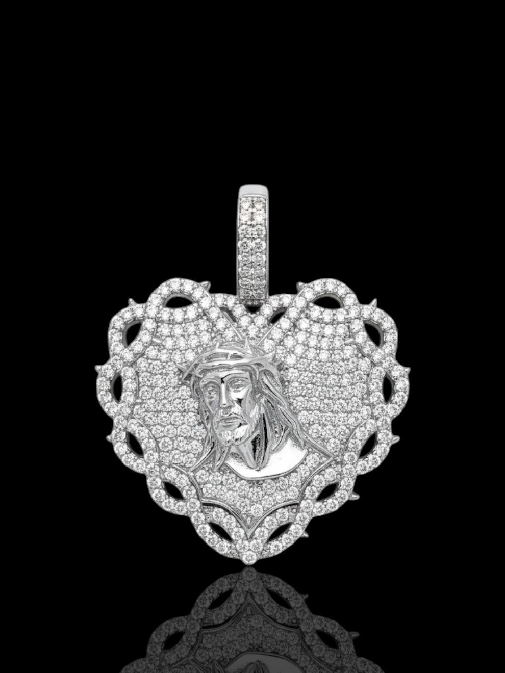 CZ Sterling Silver Thorns Sacred Heart of Jesus Christ Charm Pendant