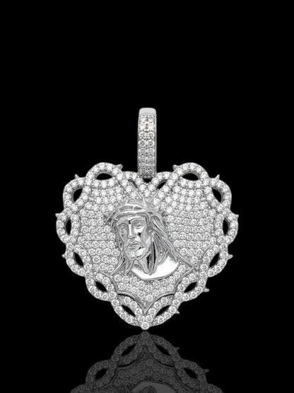 CZ Sterling Silver Thorns Sacred Heart of Jesus Christ Charm Pendant