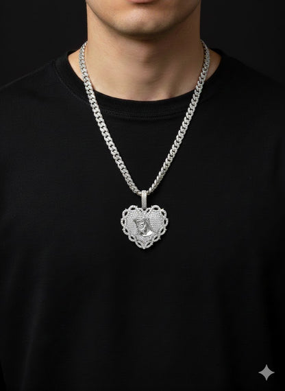 CZ Sterling Silver Thorns Sacred Heart of Jesus Christ Charm Pendant
