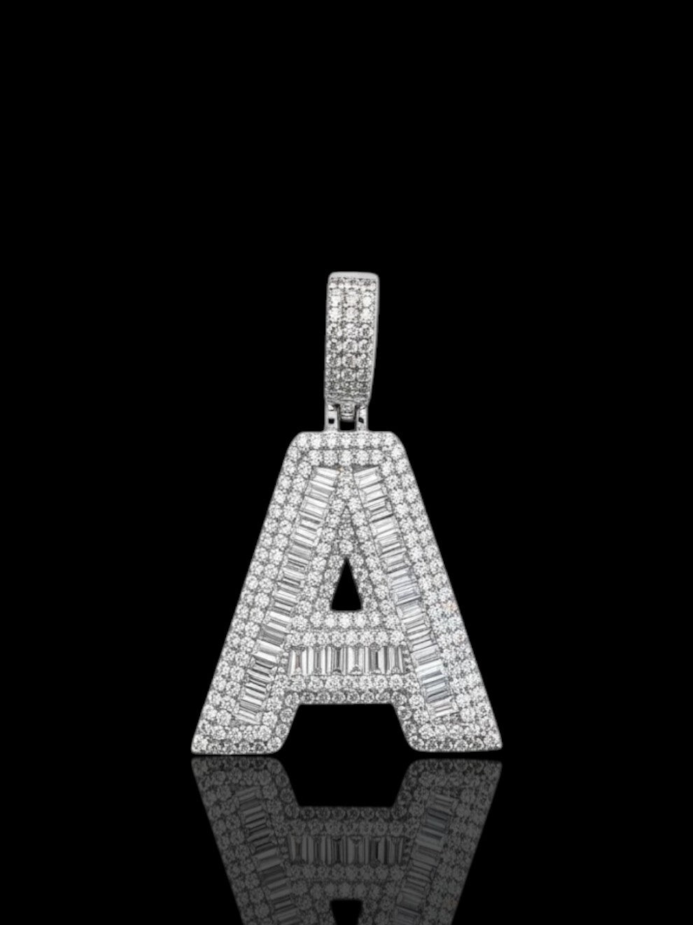 Solid Sterling Silver Initial Letter “A” Baguette Pendant – Customizable Letter Available