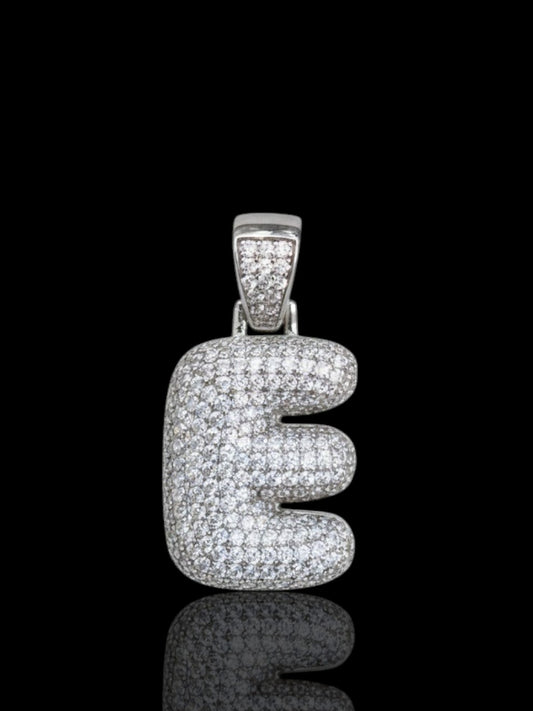 Silver Bubble Letter “E” Initial Pendant – Customizable Letter Available