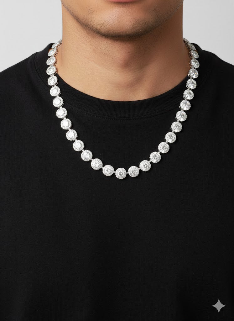 Tennis Cluster Link Chain  Necklace – Sterling Silver