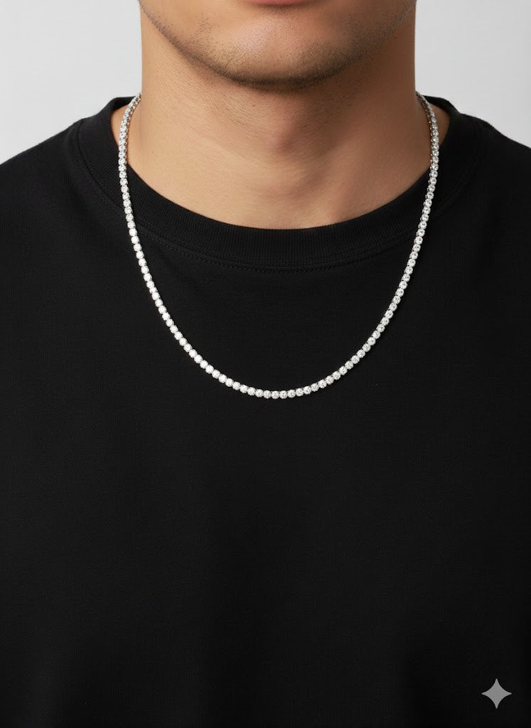 Men’s Silver Diamond Tennis Necklace