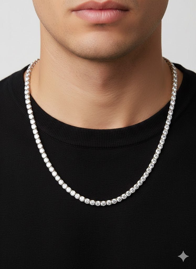 Men’s Silver Gold Plated Diamond Tennis Necklace