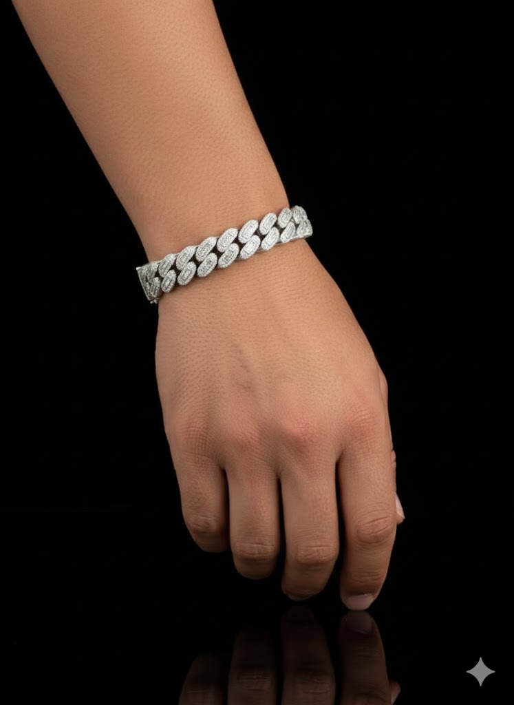 CZ Baguette Men’s Silver Cuban Bracelet