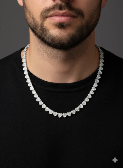 Silver Tennis Heart Link Chain Necklace