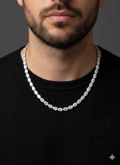 Oval CZ Stone Sterling Silver Tennis Necklace