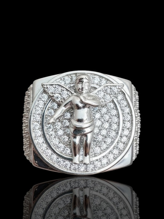 Men’s Silver CZ Over Holy Angel Wings Ring
