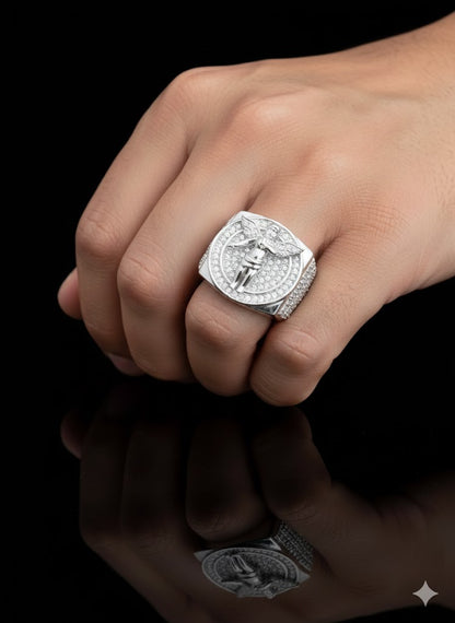 Men’s Silver CZ Over Holy Angel Wings Ring