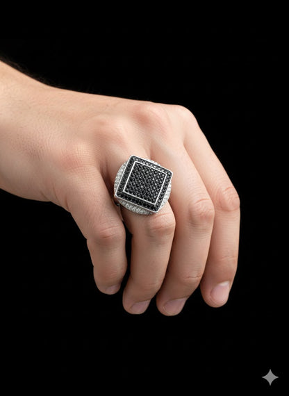 Men’s Square Shape CZ Set Pinky Silver Ring